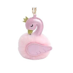 NWT Pink Swan Shimmer Bag Charm Keychain Crown Pouf